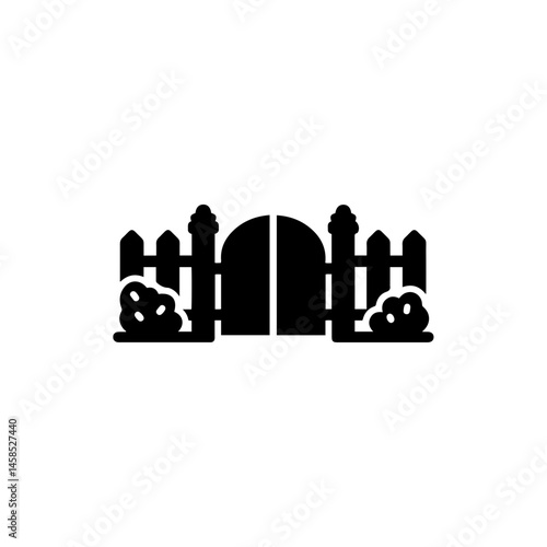 Fenced Property with Gate and Shrubbery Icon