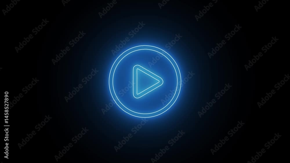 Video, audio neon play button icon animation. glowing play button animation. Press to play. On black background. Video, audio neon play button icon animation. glowing play button animation. Press to play. On black background.