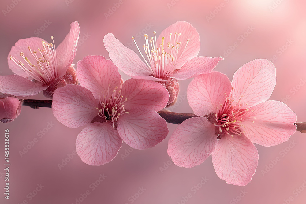 Fototapeta premium Cherry Blossom Branch in Full Bloom - Nature's Elegance for Spring Design and Decor