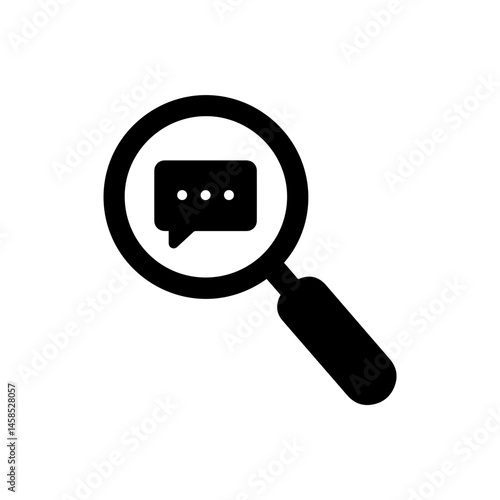 Black Icon of Magnifying Glass with Message Bubble Inside