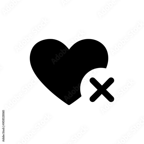 Black Icon of Heart with Cross Inside for Unlike State