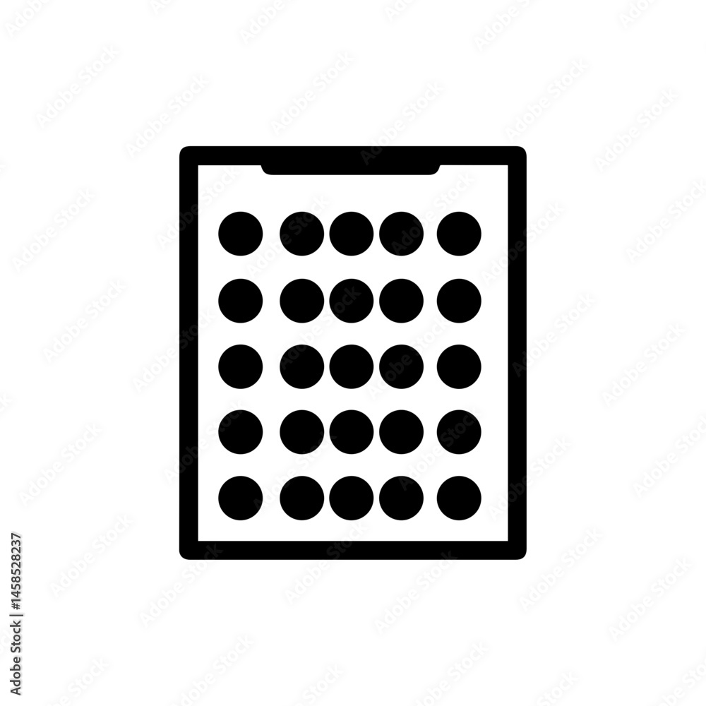 Black Filled Icon of Exam Sheet with Circles for MCQ Bubbling, Test Symbol Black Filled Icon of Exam Sheet with Circles for MCQ Bubbling, Test Symbol
