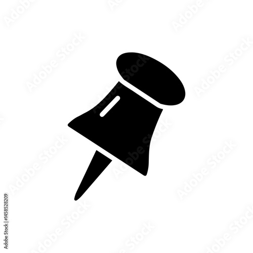 Black Filled Icon of Board Pin with Circle Head in Angled View