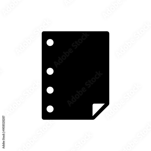 Black Filled Icon of Loose Leaf Paper with Punched Holes on the Side