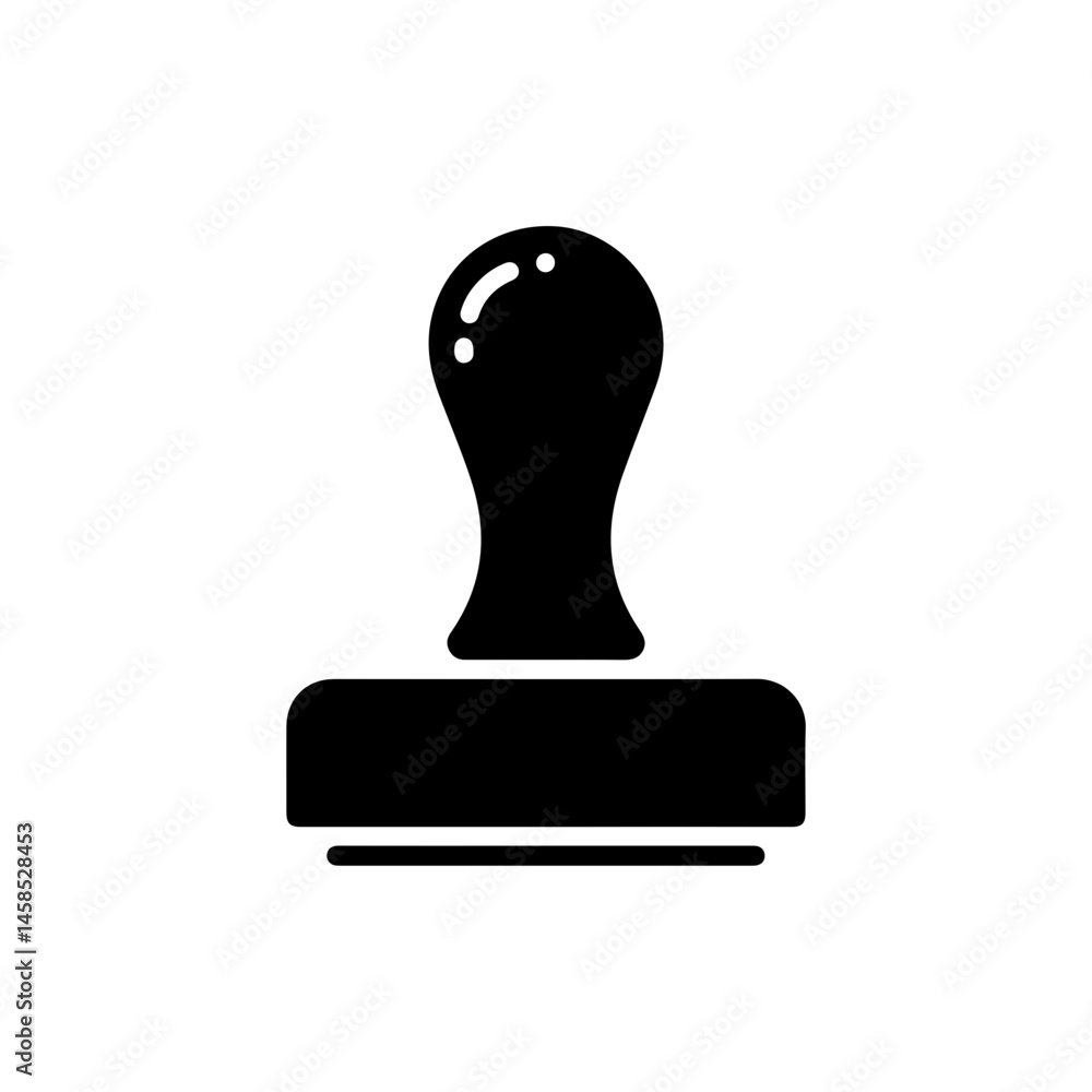Black Filled Icon of Wooden Handle Stamp on Flat Surface Black Filled Icon of Wooden Handle Stamp on Flat Surface