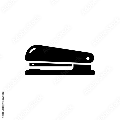 Black Filled Icon of Stapler in Closed Position from Side View