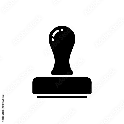 Black Filled Icon of Wooden Handle Stamp on Flat Surface