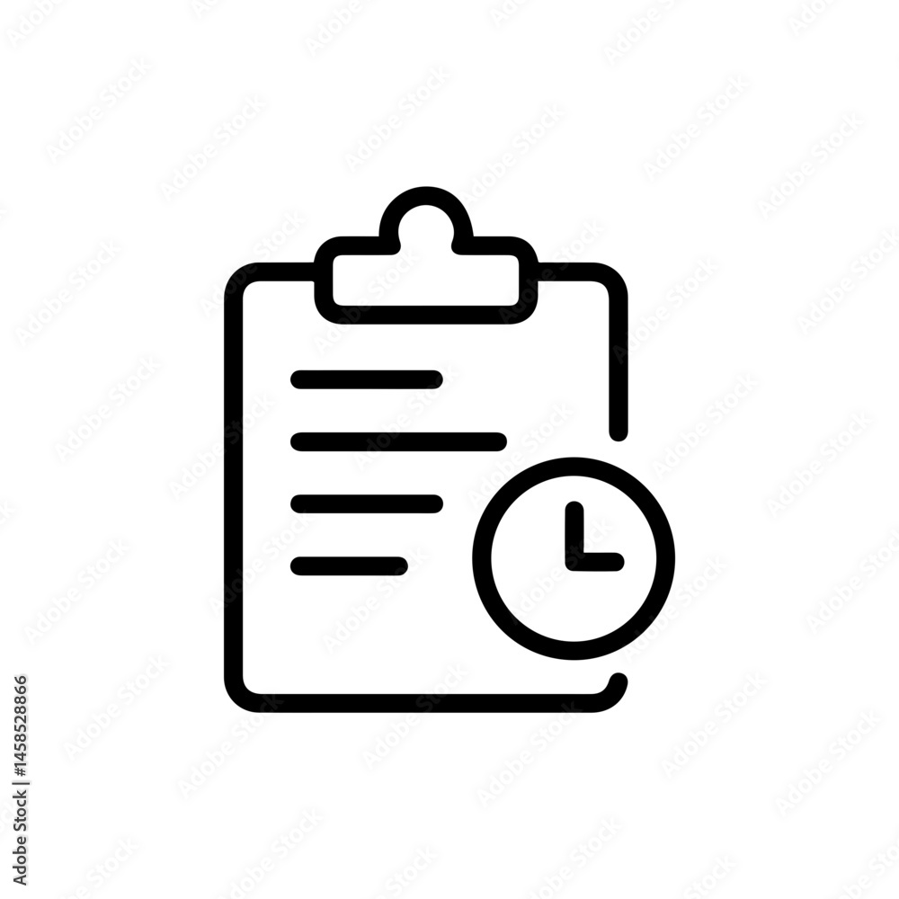 Clipboard with Time Clock Icon - Minimal Black Clipboard with Time Clock Icon - Minimal Black