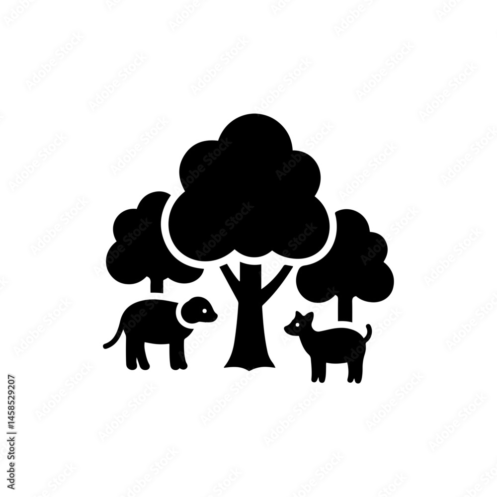 Obraz premium Forest Animals Under Tree Icon Black