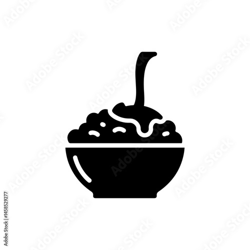 Mashed Potatoes in Bowl with Gravy Stream Icon - Comfort Food Symbol
