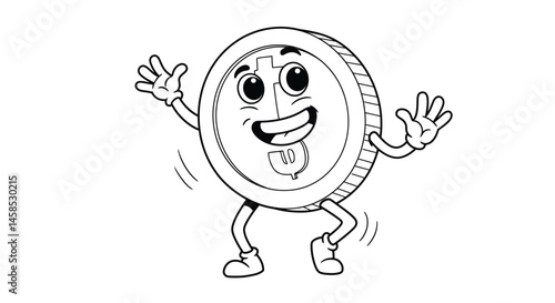 Happy Cartoon Gold Coin Character Doing a Fun Jig Illustration for Kids