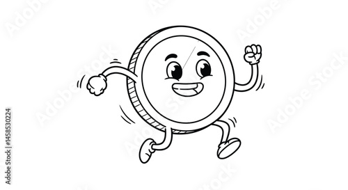 Adorable Animated Gold Coin Character Dancing a Jig Illustration for Coloring