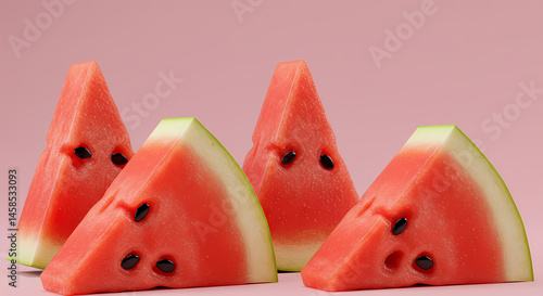 Juicy Watermelon Slices on Pink Background