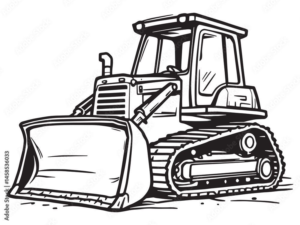 Naklejka premium Different Type of Bulldozer Clear Vision Simple Line Art Design