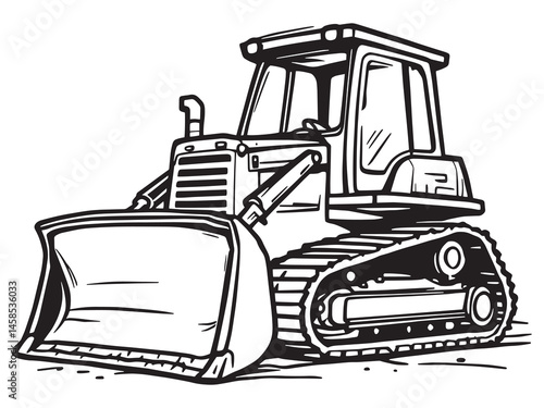 Different Type of Bulldozer Clear Vision Simple Line Art Design