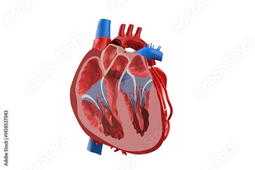 Quadro su tela Detailed Cross-Section Illustration of the Human Heart Showing Chambers and Valv