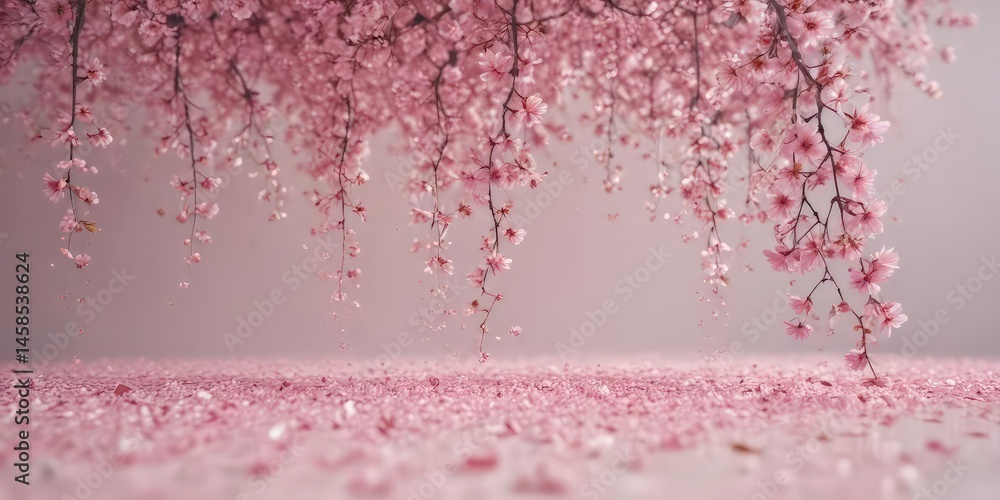 Obraz premium Mesmerizing cascade of pink sakura petals against a blurred, pastel backdrop , mesmerizing, blur