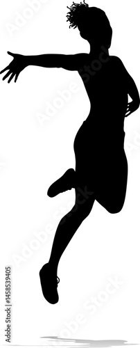 A happy woman jumping for joy in mid air silhouette person concept