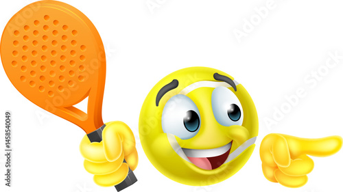 A padel or paddle ball tennis cartoon mascot emoticon character icon holding a racket