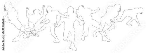Silhouette American football player set. Active sports people healthy players fitness silhouettes concept.