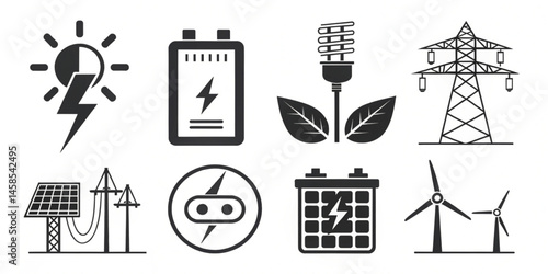 A diverse set of vector icons for web design, depicting various symbols like a radio tower, a broadcasting antenna, and other communication and technology illustrations