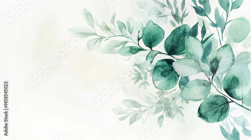 green floral leaves watercolor illustration boarder background.ai 
