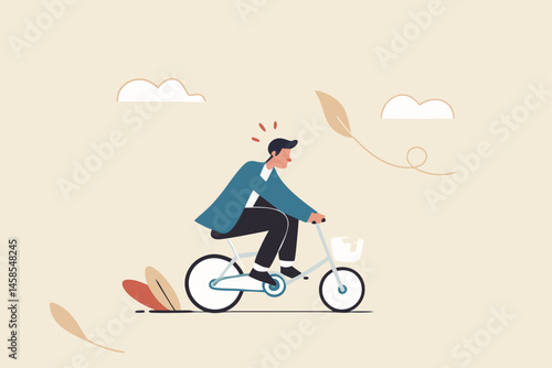 Practice, training or effort for career growth or business success, entrepreneur, amateur begin or start new business concept, newcomer businessman practice riding child bicycle with training wheels.