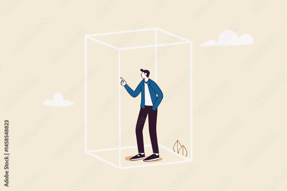 Set privacy zone, personal barrier to focus or work boundary, space to be with yourself concept, introvert businessman drawing box to cover privacy zone or boundary to protect from distraction. Set privacy zone, personal barrier to focus or work boundary, space to be with yourself concept, introvert businessman drawing box to cover privacy zone or boundary to protect from distraction.