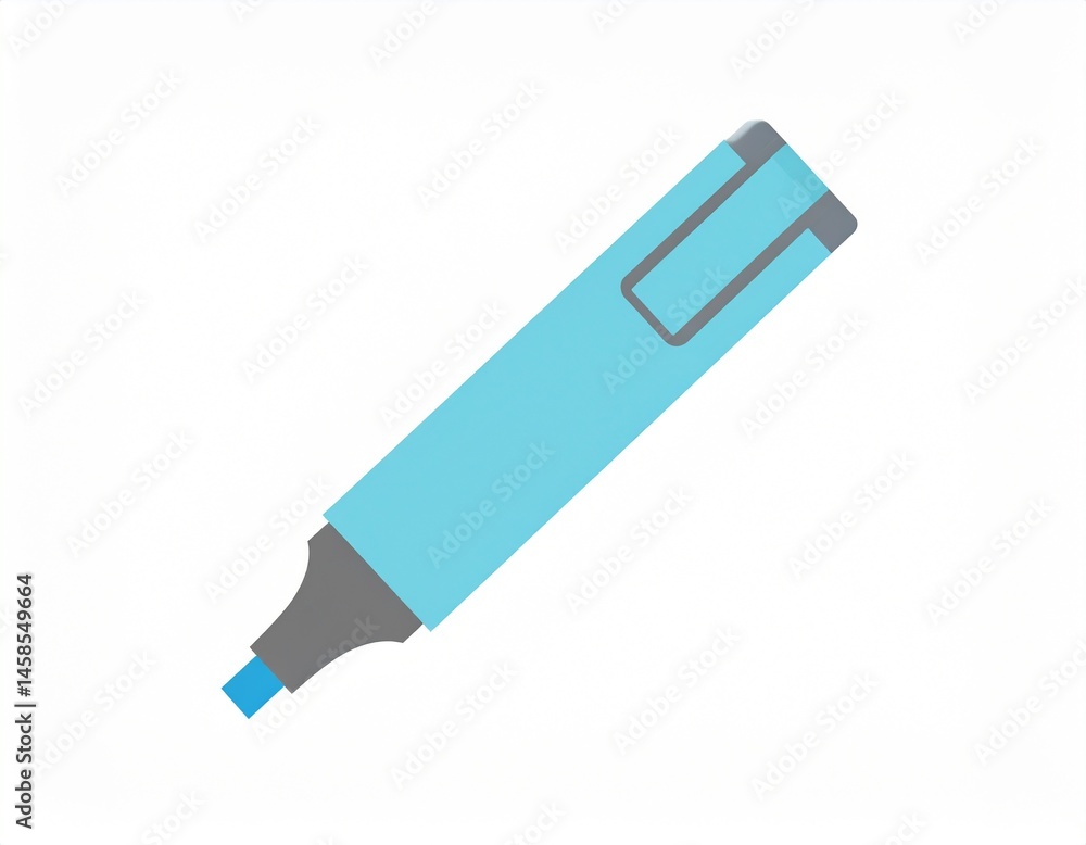 A bright blue highlighting pen in a flat, stylized vector illustration on a plain white background. It's an educational tool A bright blue highlighting pen in a flat, stylized vector illustration on a plain white background. It's an educational tool
