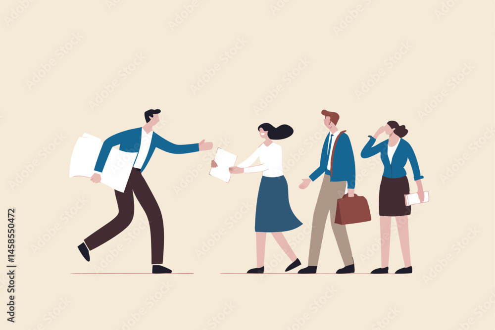 Work delegation, manager distribute work assignment to team member colleagues, assign tasks, job or project to staff responsibility concept, businessman manager delegate project assignment to team. Work delegation, manager distribute work assignment to team member colleagues, assign tasks, job or project to staff responsibility concept, businessman manager delegate project assignment to team.
