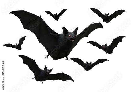 Spooky bats flying for halloween, isolated background