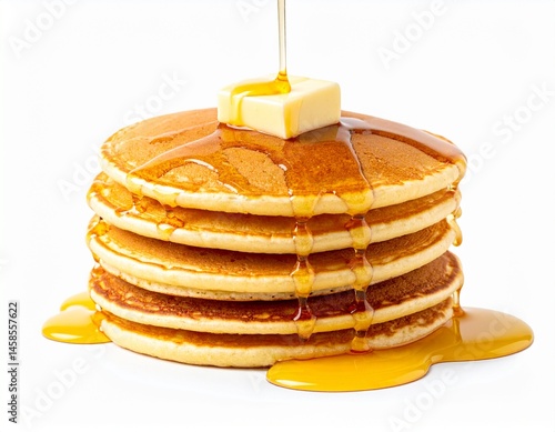 Wallpaper Mural Stack of five golden pancakes drenched in syrup with a square of melting butter on top. Syrup runs down the sides Torontodigital.ca