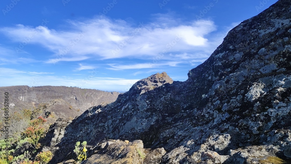 Crater of Mount Ciremai Under Clear Blue Sky Crater of Mount Ciremai Under Clear Blue Sky