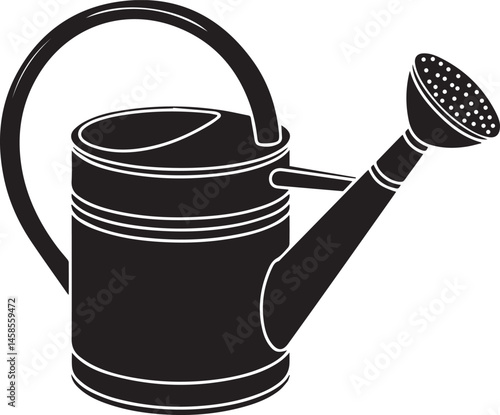 Watering Can Silhouette Vector – Simple Black Garden Tool Vector Illustration-EPS Format File