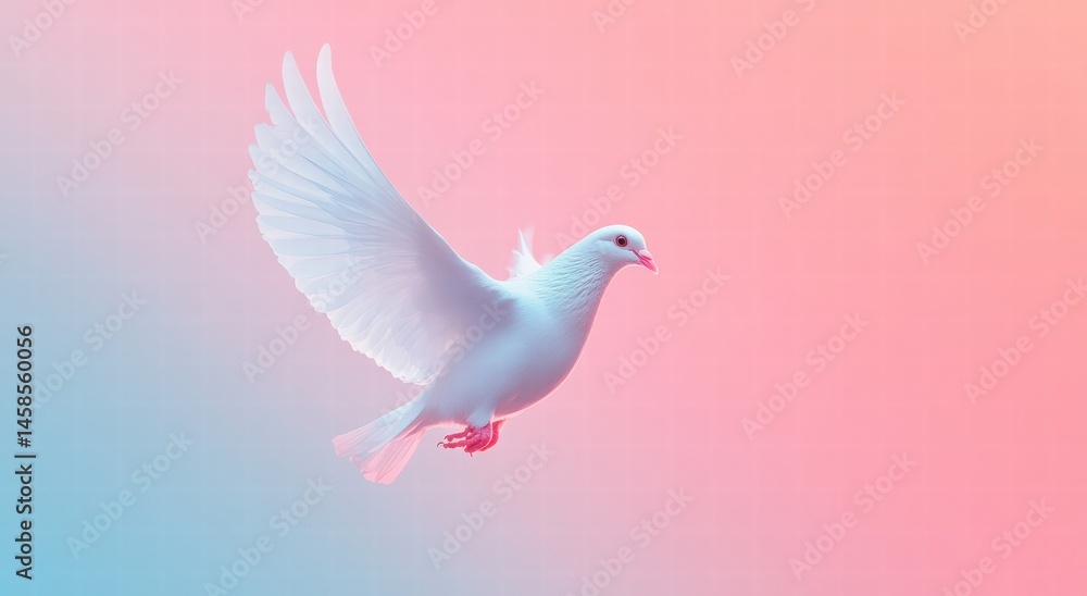 Fototapeta premium Flying white dove in gradient sky