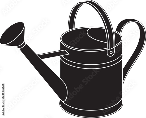Watering Can Silhouette Vector – Simple Black Garden Tool Vector Illustration-EPS Format File