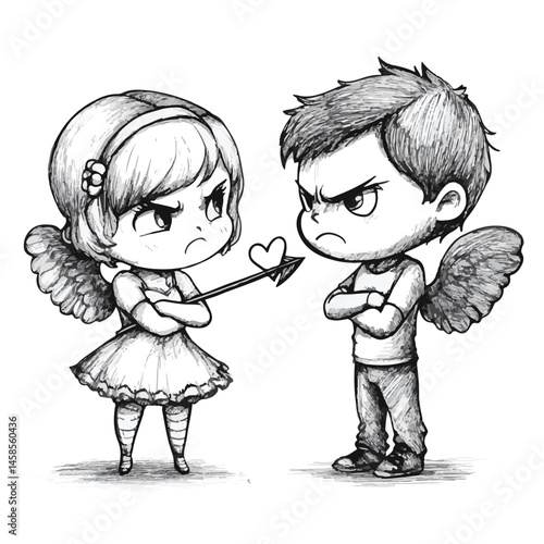 Angry Angel Encounter In Black And White Sketch Illustration Style