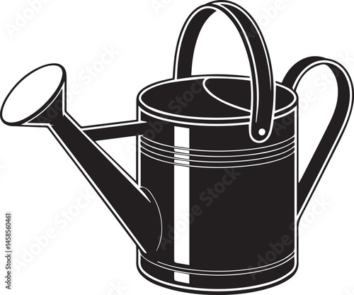 Watering Can Silhouette Vector – Simple Black Garden Tool Vector Illustration-EPS Format File