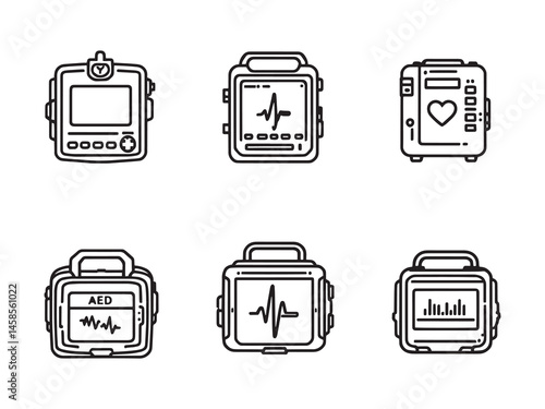 Defibrillator medical equipment line art illustration