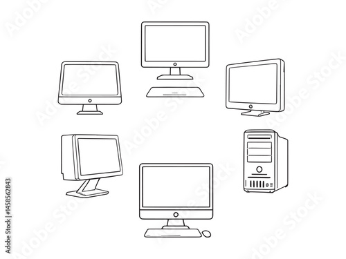 Minimalist demolition hammer outline icon set