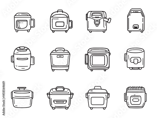 Deep Fryer Line Art Vector for Cooking Equipment Illustration