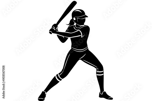 Silhouette of a female softball player swinging bat on white background design, softball, player, female, silhouette, sport, athlete, woman, bat, swing, action, competition, design, vector
