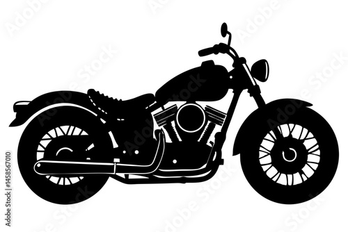 Silhouette of a classic cruiser motorcycle in side profile view, cruiser, motorcycle, silhouette, bike, chopper, transportation, vehicle, design, graphic, vector, retro, vintage, classic, custom