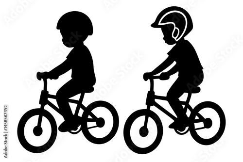 Two children on bicycles silhouette design one leaning forward, silhouette, children, bicycle, bike, leaning, childhood, vector, design, transport, activity, fun, ride, silhouette design, bicycle