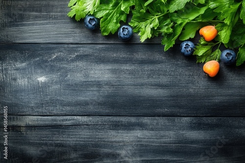 Wallpaper Mural Fresh berries and herbs on dark wood Torontodigital.ca