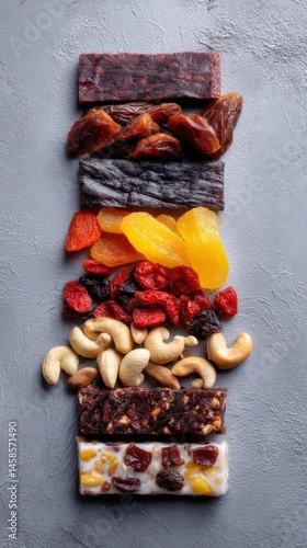 Obraz na płótnie Healthy Snack Bars and Dried Fruits for Nutritious Eating Options w salonie