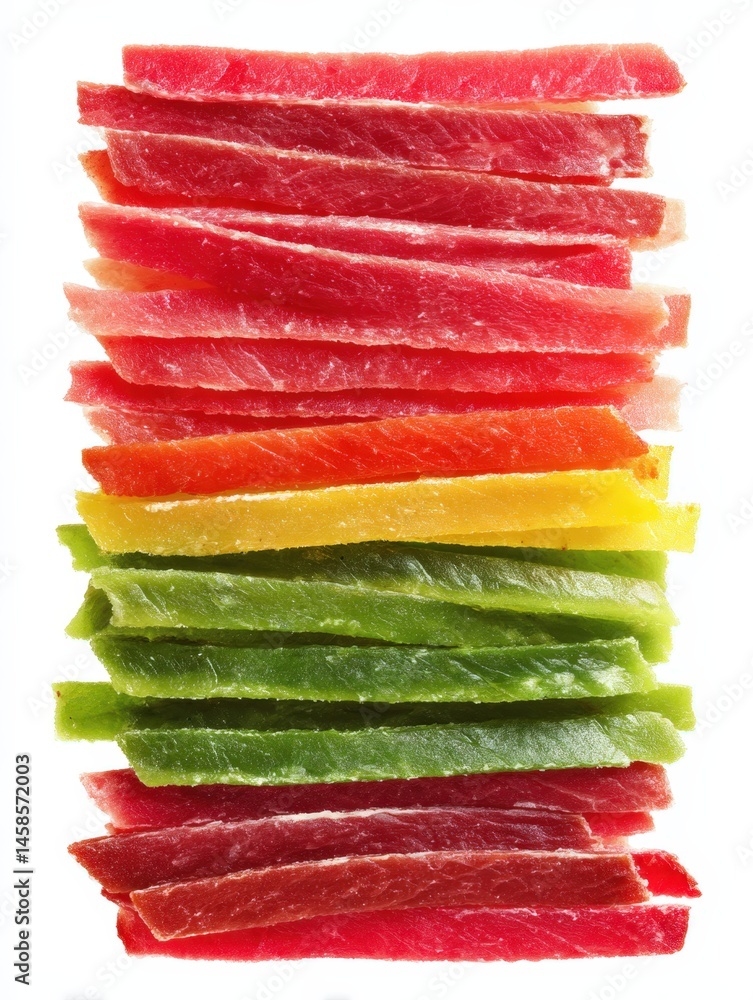 Colorful Stacked Strips of Fruit Chews in Bright Rainbow Colors