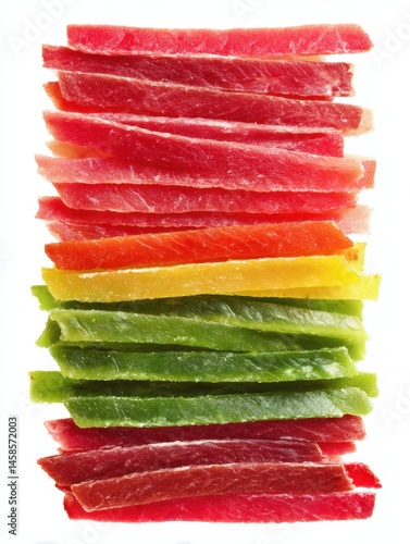 Obraz na płótnie Colorful Stacked Strips of Fruit Chews in Bright Rainbow Colors w salonie