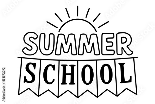 Summer School” Illustration with Sun and Hanging Banner