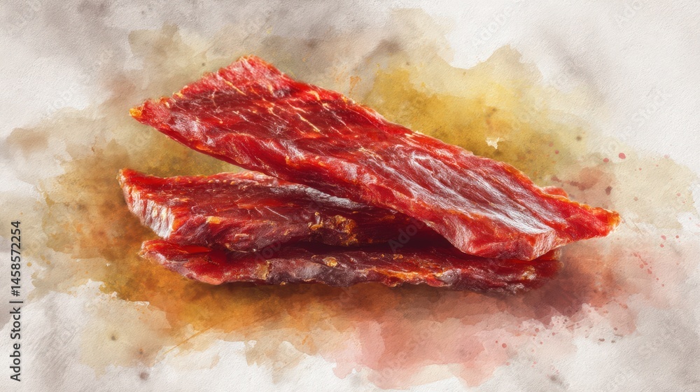 Delicious Dried Meat Snacks on Artistic Background with Texture